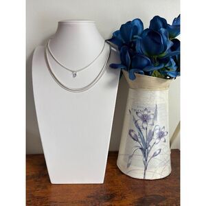 Solitary Cubic Zirconia Silver Triple Layered Necklace NWT